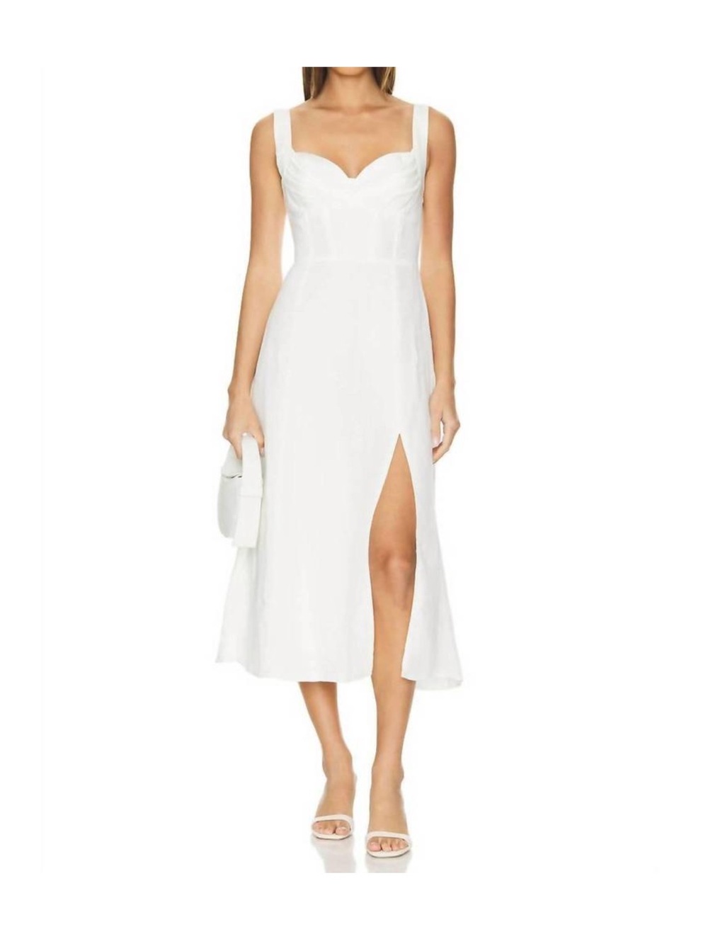 ASTR Estella Corset White Linen Blend Sleeveless Midi Dress Size Medium Revolve - Picture 5 of 16